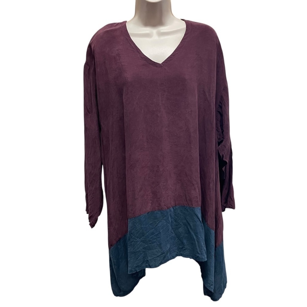 Melinda Phillips tunic top women’s large oversized lagenlook rayon colorblock